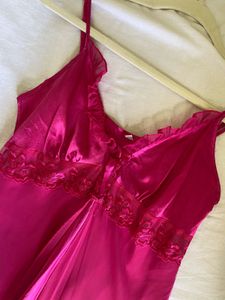 Vibrant Pink Lace Trim Babydoll Nightie