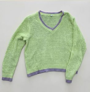 ONLY Green V-Neck Knit Sweater