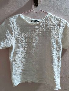 White Textured Cropped Top