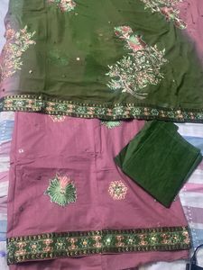 ONION PINK PURE COTTON SUIT FABRIC HANDWORK DUPATT