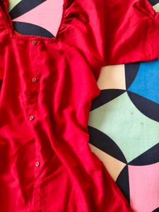 Chic Red Square Neck Dress