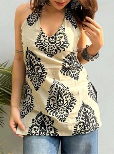 Boho Paisley Print Halter Neck Kurti