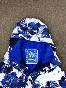 Blue Floral Print Hooded Jacket