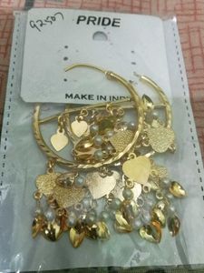 Gold Tone Hoop Earrings with Charms
