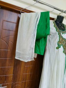 Embellished White frock green chudidar dupatta