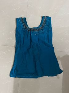 Girls' Blue &amp; Gold Lehenga Choli
