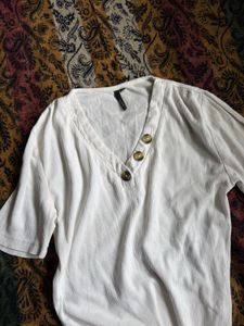White V-Neck Ribbed Tee
