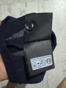 H&amp;M Navy Ribbed Cropped Polo Shirt
