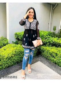 Embroidered Black Kurti for Women
