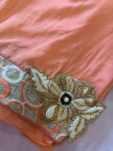 Orange Silk Blouse with Embellished Sleeves