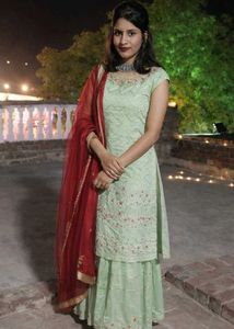 Elegant Mint Green Embroidered sarara set