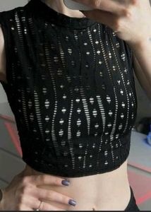 Black Eyelet Cutout Top