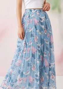 Pleated Floral Maxi Skirt