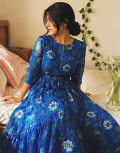 Blue Floral Anarkali Dress