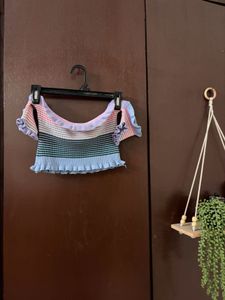 Striped Off-Shoulder Ruffle Top