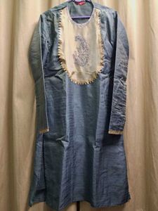 Men's Gray Silk Blend Kurta