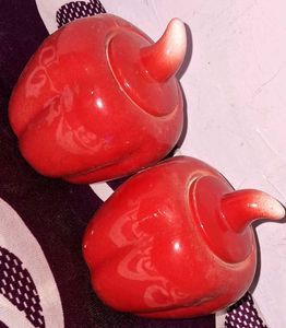 Set of 2 Red Apple Shaped Decorative Jars