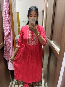 Price Drop Anarkali Cotton Kurti With Pant(2 Pcs)