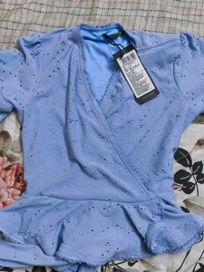 Light Blue Broderie Anglaise Wrap Top
