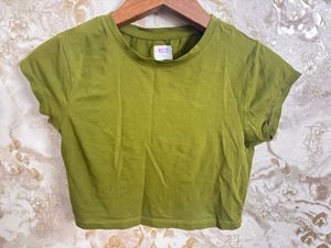 Olive Green Cropped T-Shirt