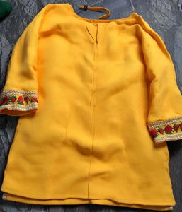 Yellow Kurta with Floral Embroidery
