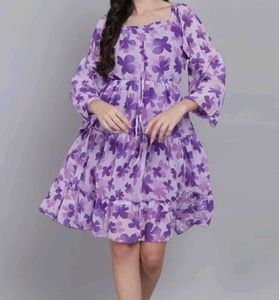 Cute Purple Floral Mini Dress