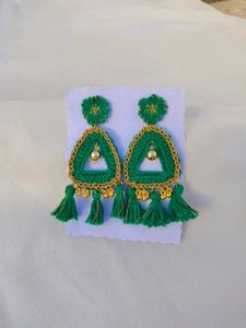 Handmade Green Crochet Earrings