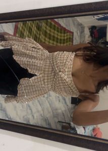 Checkered Crinkle Top with Tie-Up Detail