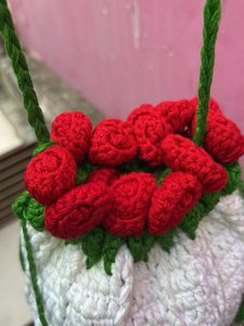 Handmade Crochet Flower Drawstring Pouch
