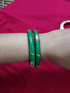 Set of 3 Bangles - Pink, Green &amp; Gold