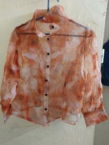 Sheer Marble Print Button-Up Shirt