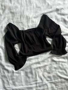 Zudio Black Textured Square Neck Top