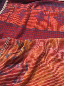 Vibrant Orange Saree with Elephant Print