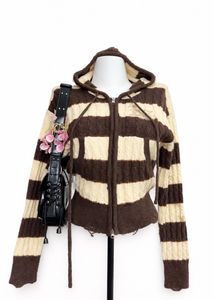 Chunky Knit Striped Zip-Up Hoodie