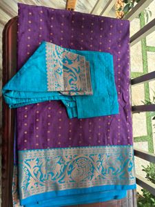 Beautiful Purple Saree with Teal Blouse