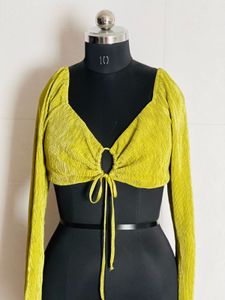 Lime Green Ruched Tie-Up Blouse