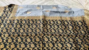 Elegant Grey &amp; Black Banarasi Style Saree