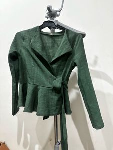 Chic Green Wrap Peplum Top