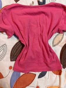 Cute Pink Ruched Front V-Neck Top