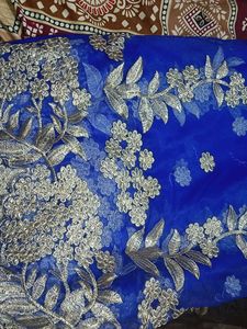 Royal Blue Embroidered gown/saree  Material