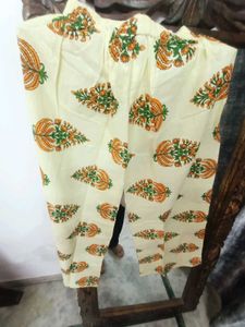 Cream Floral Print Kurta and plazo set with pure c