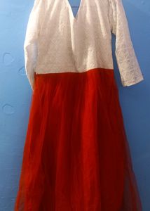 Very Preety Red And White Dress
