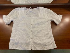 schifflii white Eyelet Lace Square Neck Top