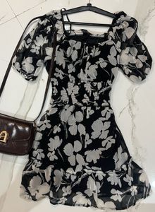 Chic Black & White Floral Dress