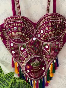 Embellished Magenta Blouse with Tassels