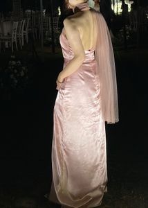 Elegant Pink Satin Evening Gown