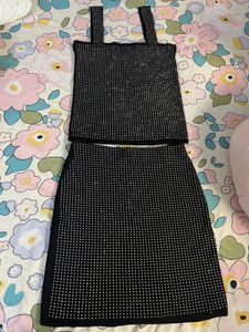 Black Rhinestone Co-ord Set | Trendy Party Wear Cr