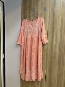 Peach Embroidered Casual Dress