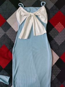 Light Blue Strappy Dress with Bow Detail