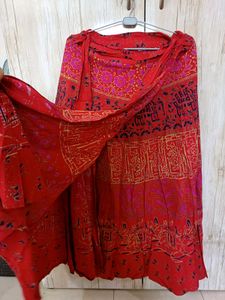 Bohemian Red Ethnic Print Wrap Skirt